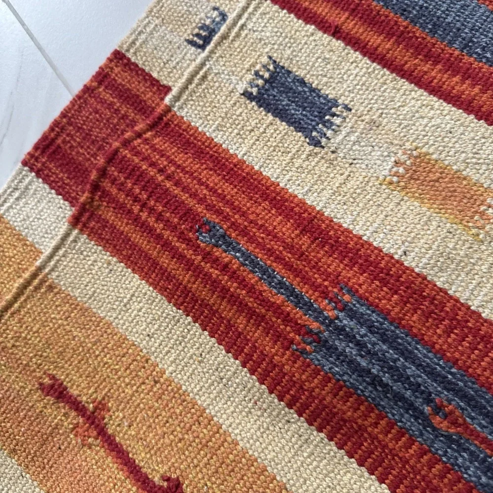 Hand Woven Dhurrie Doormat Rug 3x2ft Kilim Fringed Southwestern Hall Room Aztec